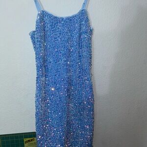 Blue Sequin Midi Dress